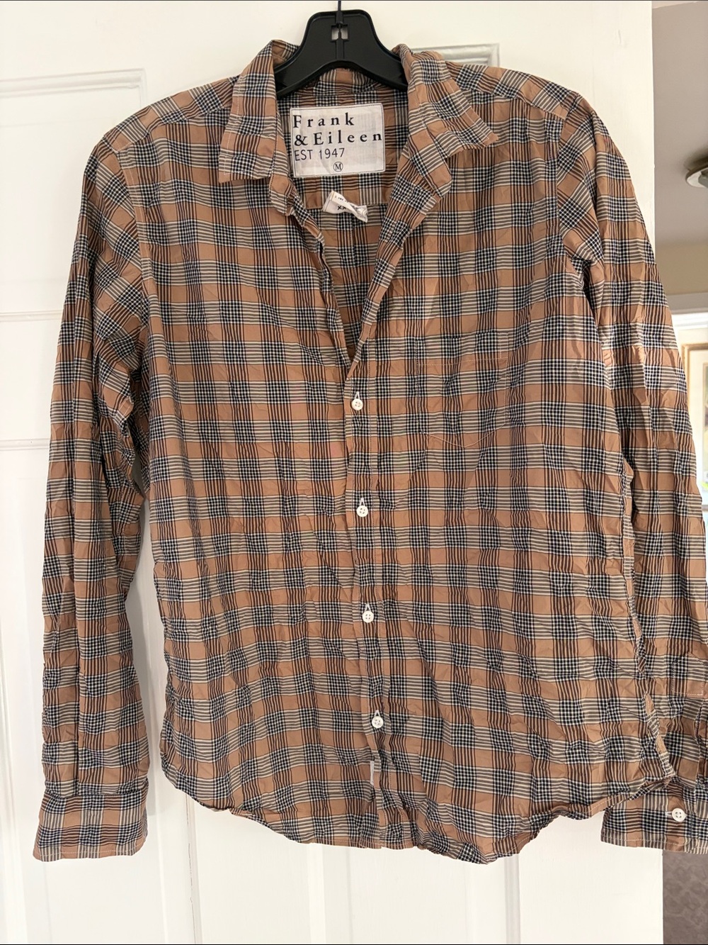 Frank & EileenTan and Black Plaid Button-Down Shirt. size M